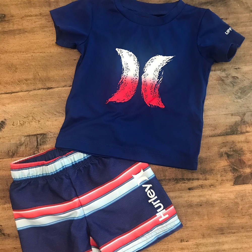Hurley short set - size 12 months- colors red, white and blue